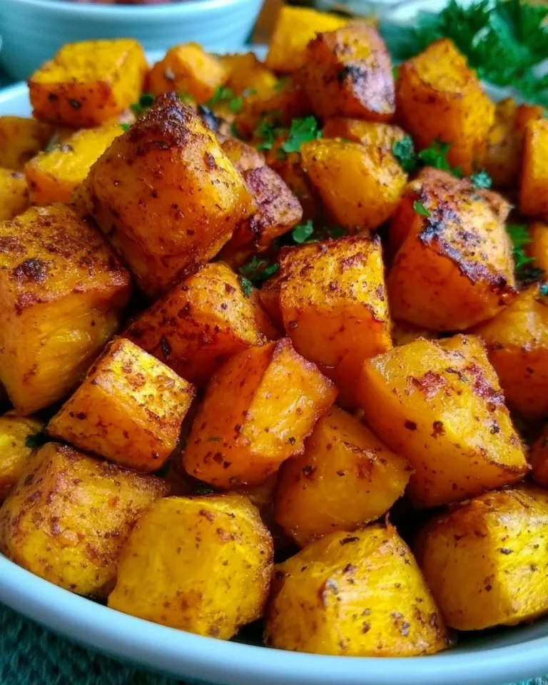 Air fryer butternut squash cooked to perfection in a crispy brown exterior.