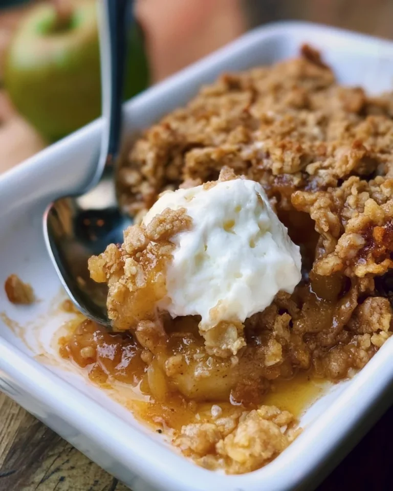 Delicious homemade apple crisp with an oat topping and fresh apple slices