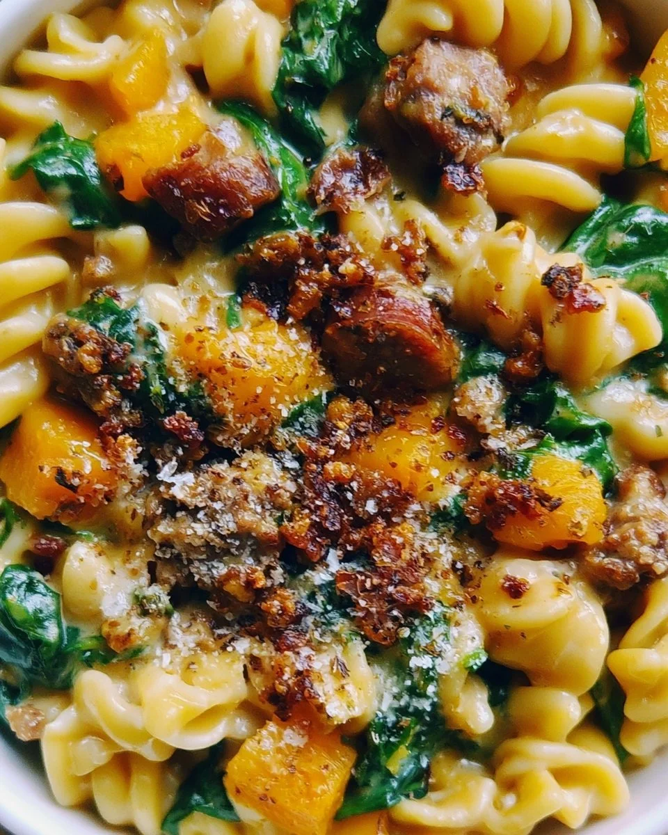 Creamy Butternut Squash Pasta with Sausage and Spinach