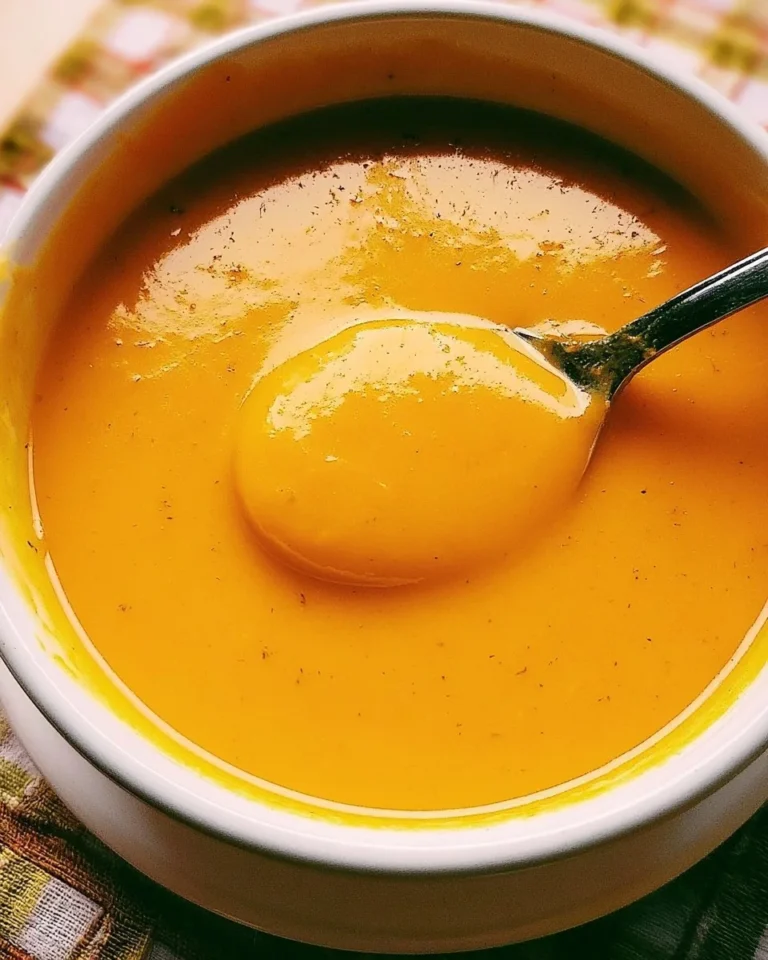 Bowl of creamy easy butternut squash soup topped with herbs and seeds
