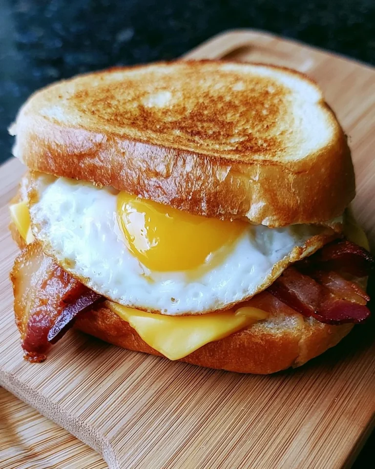 Delicious quick breakfast sandwich prepared with eggs, cheese, and bread.
