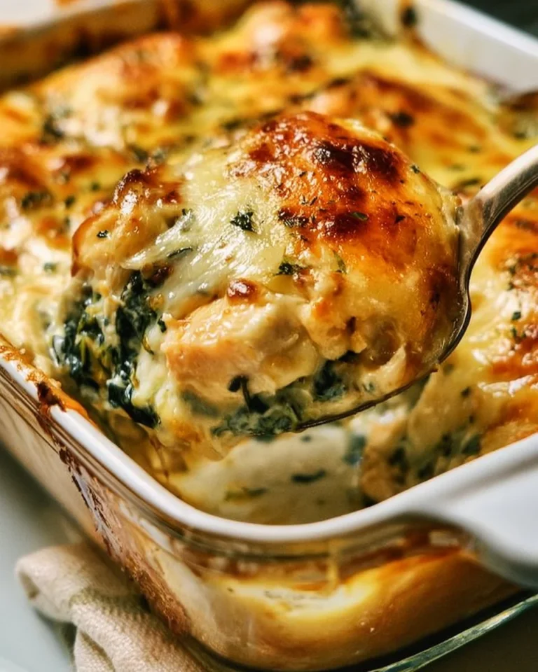 Cream Cheese Chicken and Spinach Casserole ready to serve