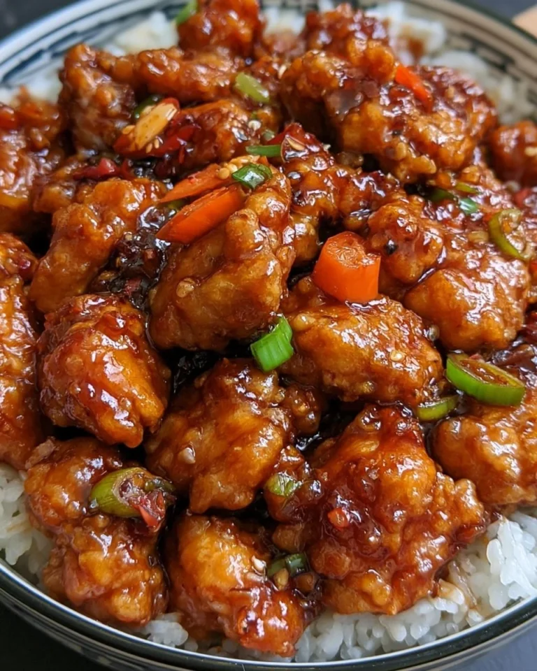 Delicious plate of General Tso's Chicken with colorful vegetables and sauce