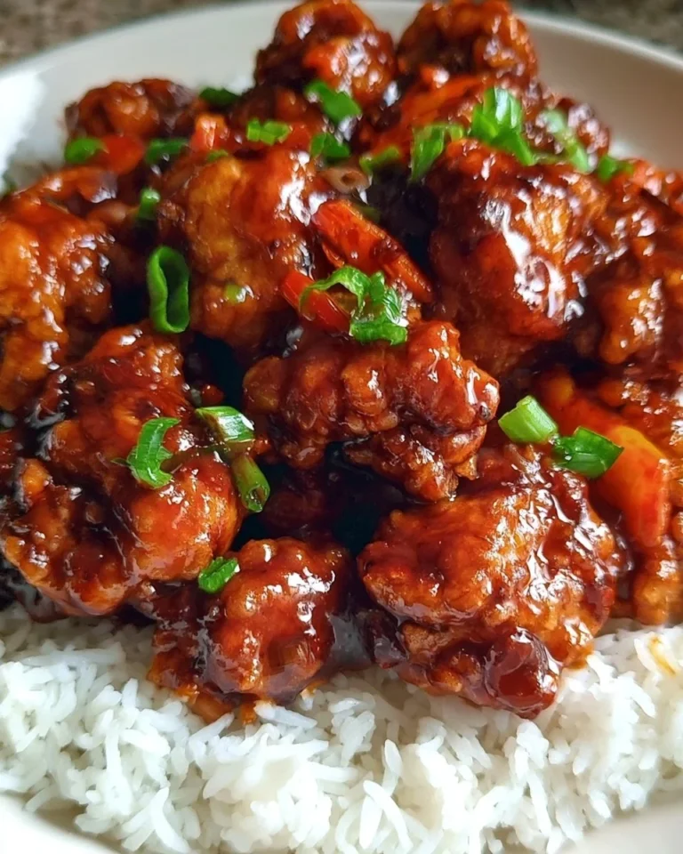 Delicious homemade General Tso's Chicken served with rice and vegetables.