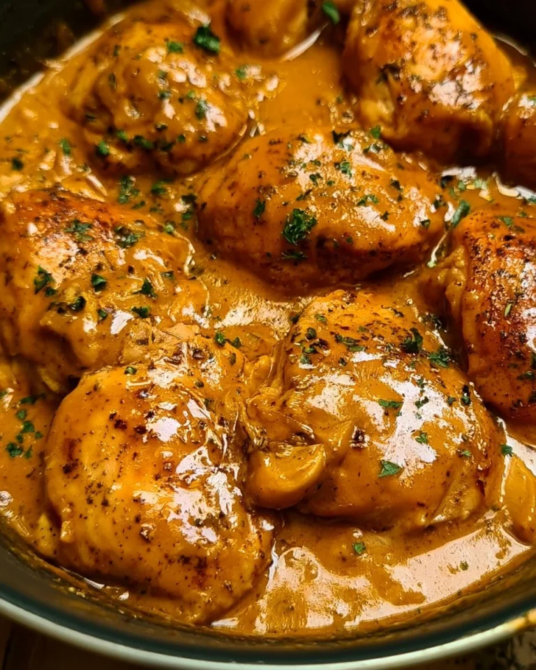 Southern Smothered Chicken topped with savory gravy served on a plate.