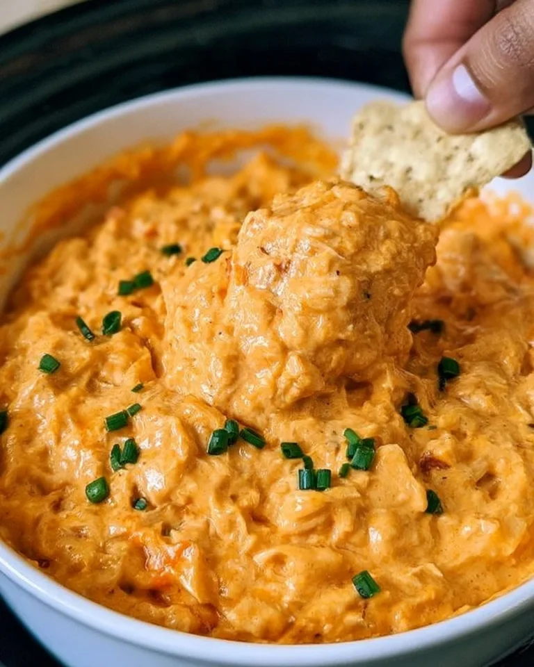 Crockpot Buffalo Chicken Dip served in a bowl, garnished with green onions