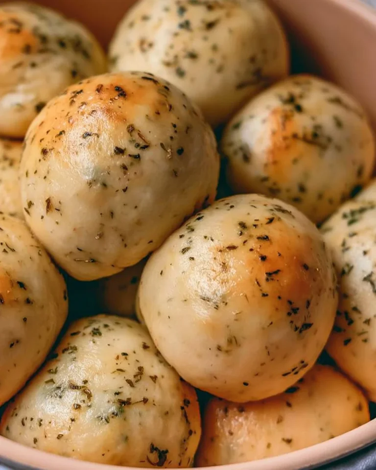 Freshly baked garlic butter bread rolls on a wooden table