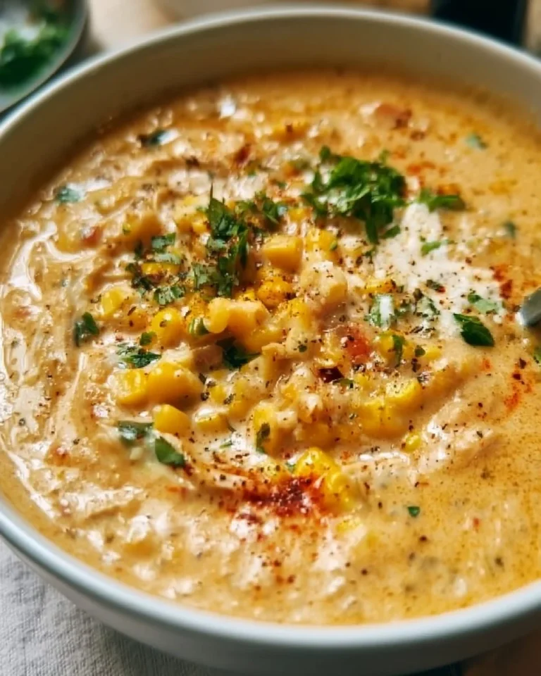Delicious bowl of Mexican street corn soup topped with cilantro and cheese.