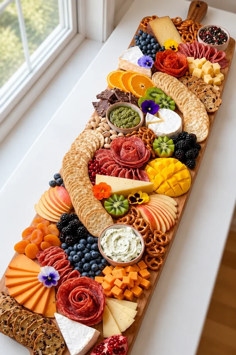 A beautifully arranged tabla de quesos featuring various cheeses and accompaniments.